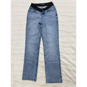 Social Tourist Ultra High Rise Straight Jeans Black Faux Leather Waist Size 24